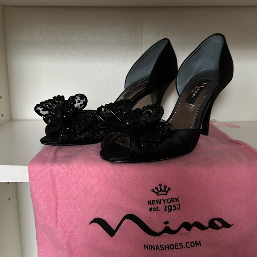 Nina Black Satin heels